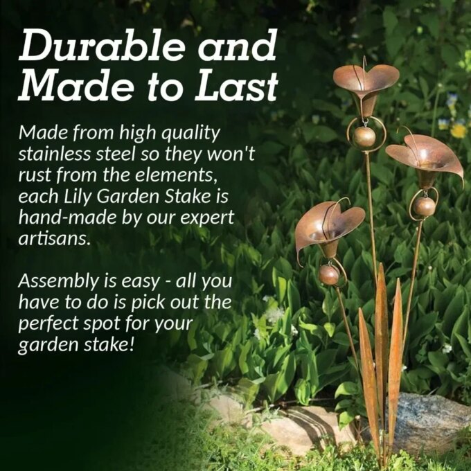 Calla Lily Garden Stake with Bells | Bronze Outdoor Lillies Flower Decorations - Image 3