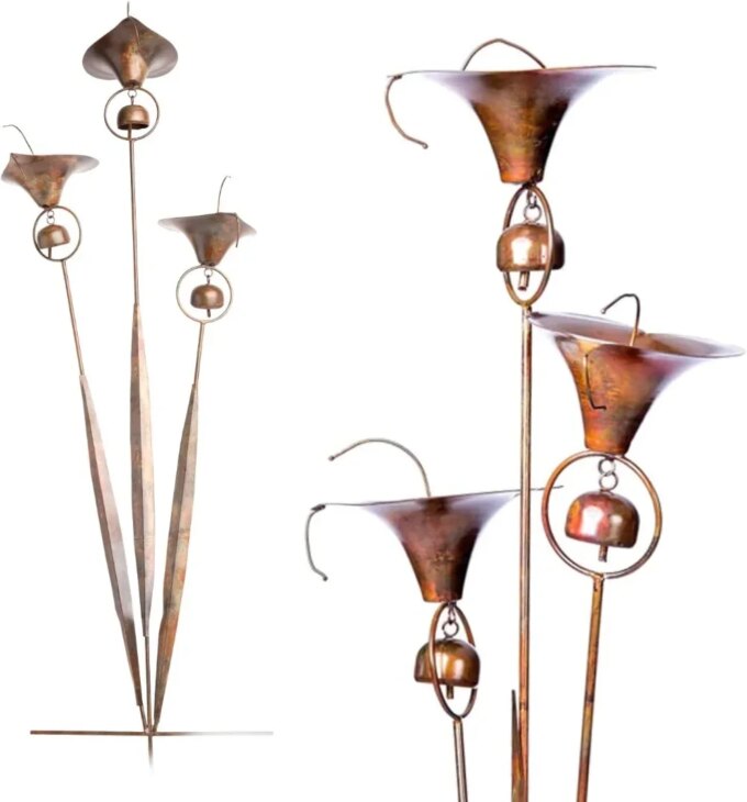 Calla Lily Garden Stake with Bells | Bronze Outdoor Lillies Flower Decorations - Image 2