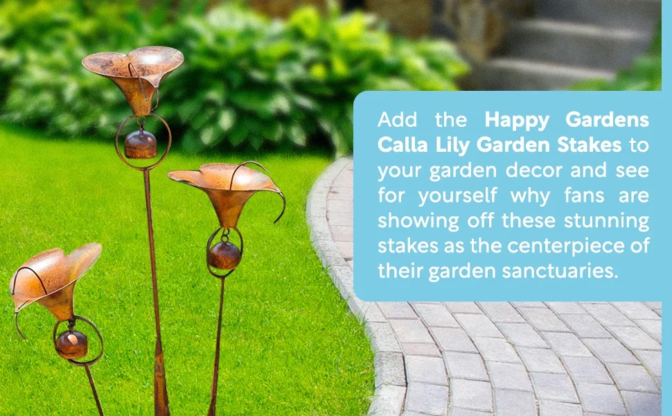 Calla Lily Garden Stake with Bells | Bronze Outdoor Lillies Flower Decorations
