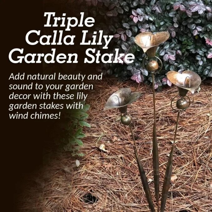 Calla Lily Garden Stake with Bells | Bronze Outdoor Lillies Flower Decorations - Image 4