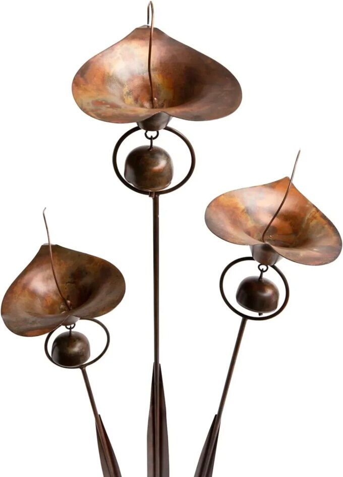 Calla Lily Garden Stake with Bells | Bronze Outdoor Lillies Flower Decorations