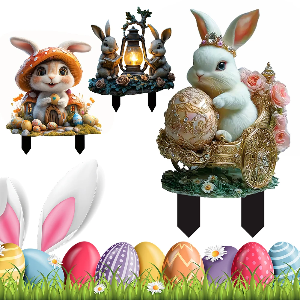 Easter Bunny Garden Stake Waterproof Cartoon Bunny Eggs Stake Courtyard Statue Ornaments for Outdoor Decoration Supplies Easter Bunny Garden Stake Waterproof Cartoon Bunny Eggs Stake Courtyard Statue Ornaments for Outdoor Decoration Supplies
