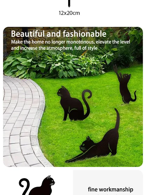 Cat Ground Stake Ornament Ground Plug Outdoor Garden Balcony Art Decoration Metal Crafts