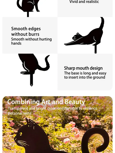 Cat Ground Stake Ornament Ground Plug Outdoor Garden Balcony Art Decoration Metal Crafts