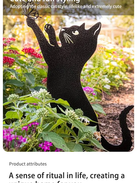Cat Ground Stake Ornament Ground Plug Outdoor Garden Balcony Art Decoration Metal Crafts