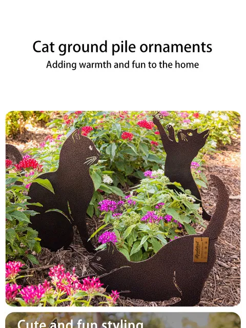Cat Ground Stake Ornament Ground Plug Outdoor Garden Balcony Art Decoration Metal Crafts