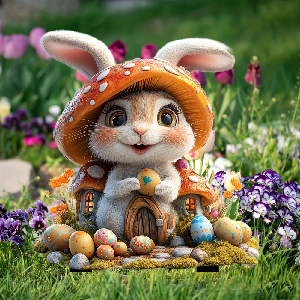 Easter Bunny Garden Stake Multi-Function 2D Acrylic Outdoor Sign Cartoon Bunny Eggs Stake for Outdoor Decoration Supplies Easter Bunny Garden Stake Multi-Function 2D Acrylic Outdoor Sign Cartoon Bunny Eggs Stake for Outdoor Decoration Supplies