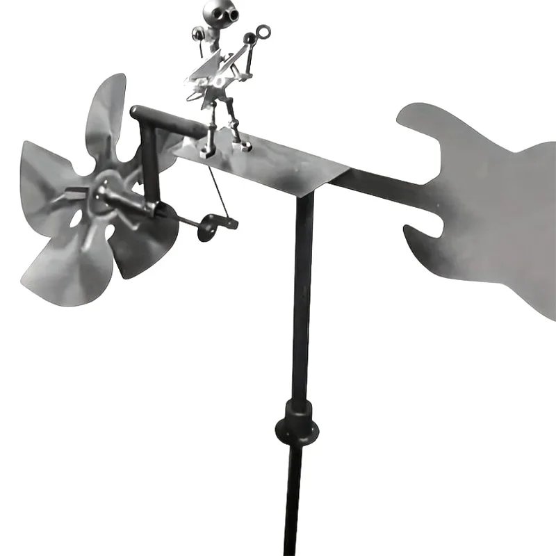 Windmill In The Shape Of A Golden Rock Band, Gardening Decoration Supplies,Metal Guitar Windmill That Can Rotate With Wind Power