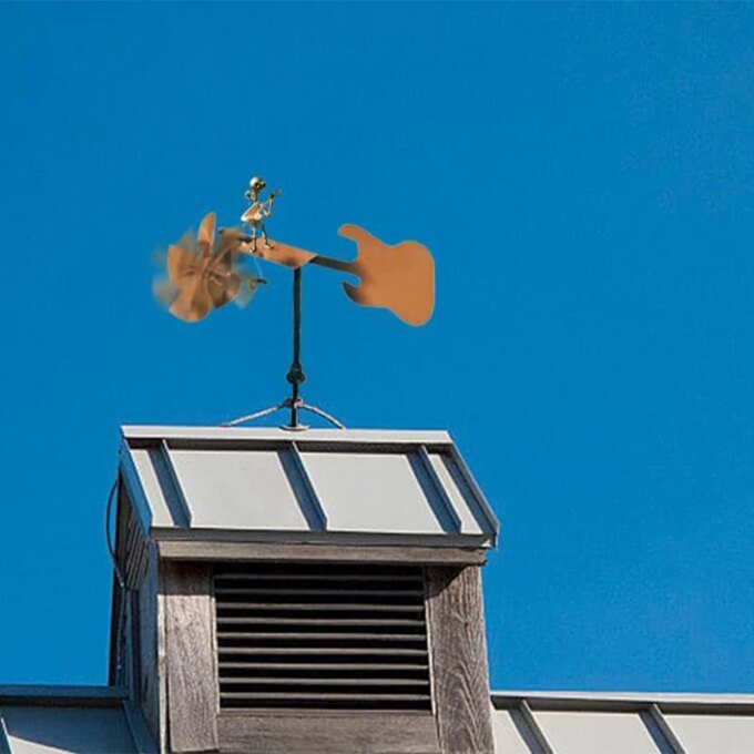 Windmill In The Shape Of A Golden Rock Band, Gardening Decoration Supplies,Metal Guitar Windmill That Can Rotate With Wind Power - Image 3