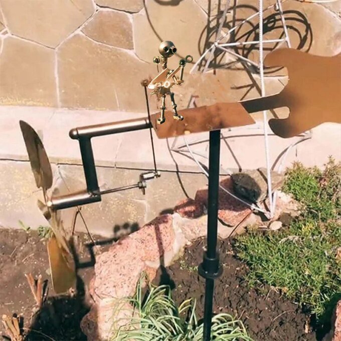 Windmill In The Shape Of A Golden Rock Band, Gardening Decoration Supplies,Metal Guitar Windmill That Can Rotate With Wind Power - Image 4