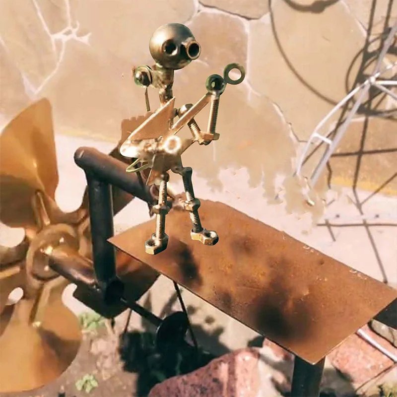 Windmill In The Shape Of A Golden Rock Band, Gardening Decoration Supplies,Metal Guitar Windmill That Can Rotate With Wind Power