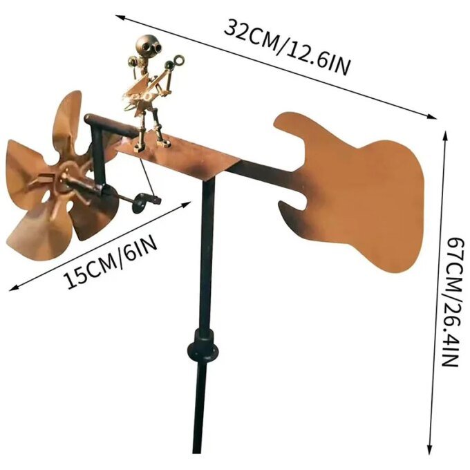 Windmill In The Shape Of A Golden Rock Band, Gardening Decoration Supplies,Metal Guitar Windmill That Can Rotate With Wind Power - Image 6