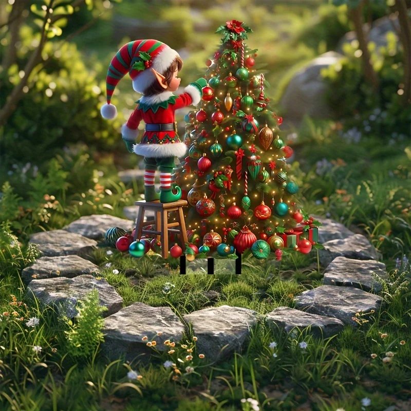 Christmas Garden Stakes Christmas Tree and Elf Yard Signs Garden Decorations Holiday Outdoor Ornaments