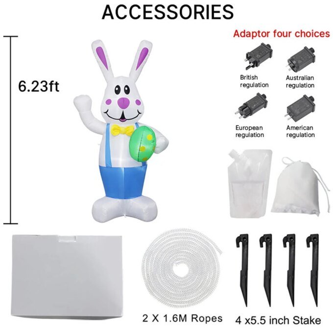 6.2FT Easter Bunny Inflatable Yard Decorations with LED Lights Easter Inflatables Outdoor Decorations for Garden Lawn Yard Decor - Image 6