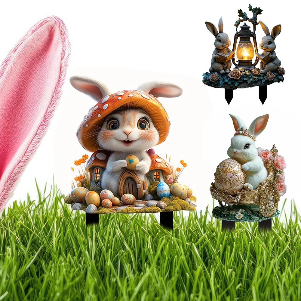 Easter Bunny Garden Stake Waterproof Rabbit Garden Sign Multi-Function 2D Acrylic Outdoor Sign for Outdoor Decoration Supplies