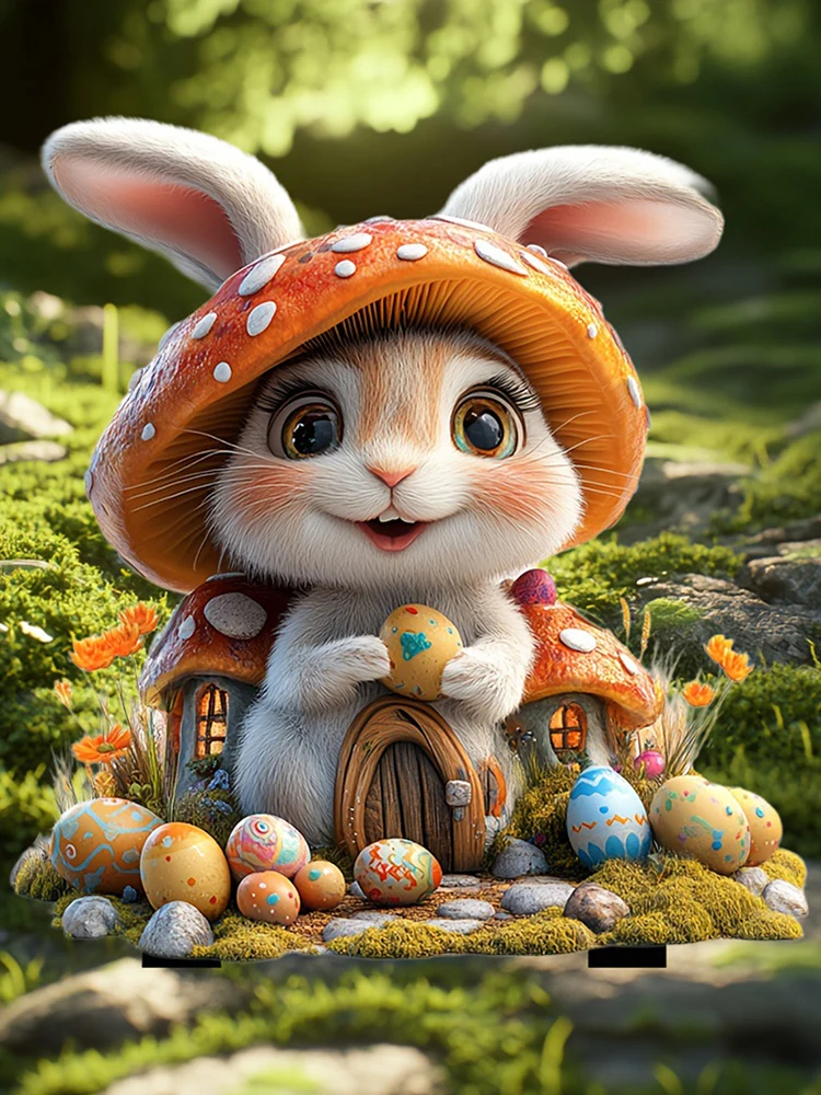 Easter Rabbit Garden Sign Multi-Function 2D Acrylic Outdoor Sign Cartoon Bunny Eggs Stake for Outdoor Decoration Supplies