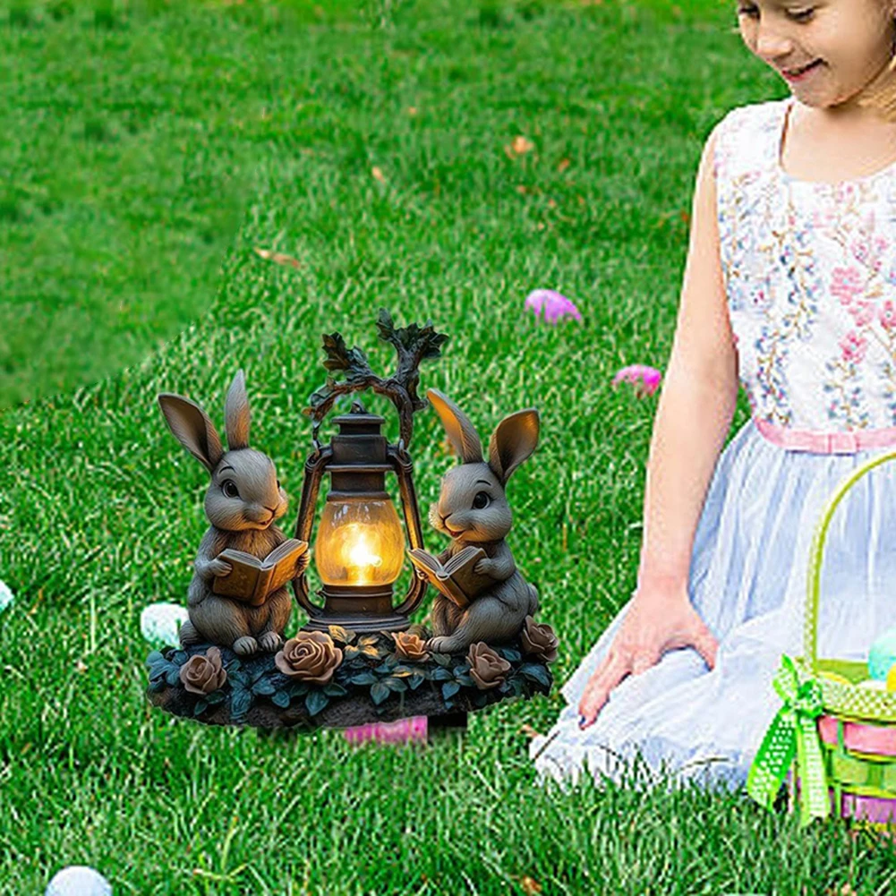 Easter Rabbit Garden Sign Multi-Function 2D Acrylic Outdoor Sign Cartoon Bunny Eggs Stake for Outdoor Decoration Supplies
