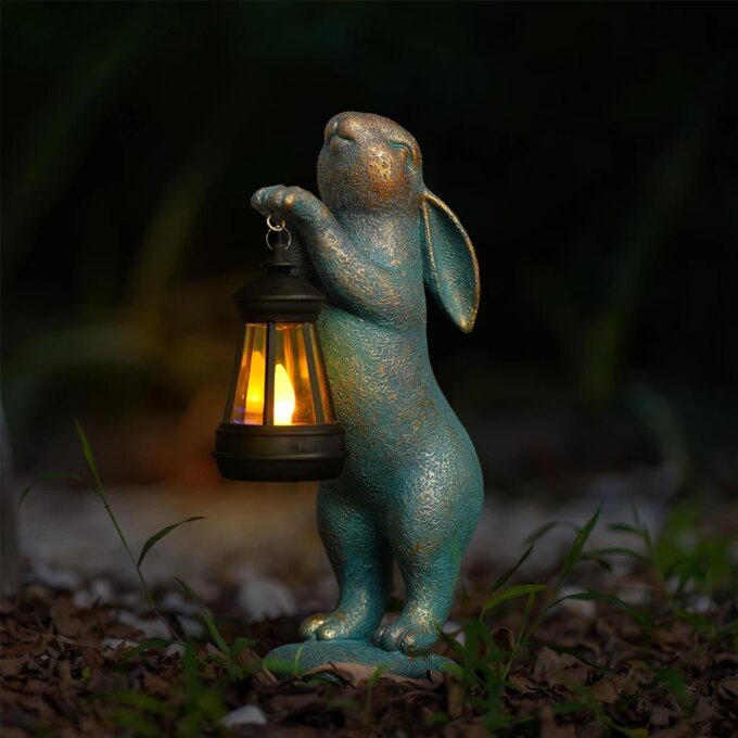 Garden Statues Rabbit with Solar Lantern Outdoor Bunny Figurines Decorations for Patio Yard Lawn Ornaments Gifts - Image 2