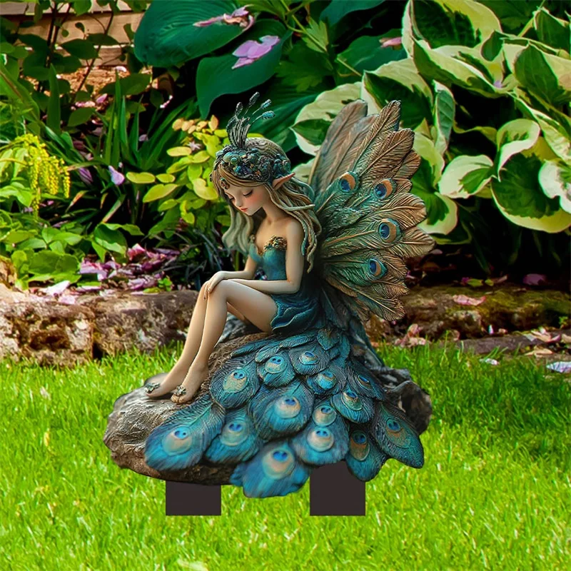 Acrylic Plant Pot Stakes, Miss Peacock Garden Stakes, Outdoor Lawn and Yard Decorations