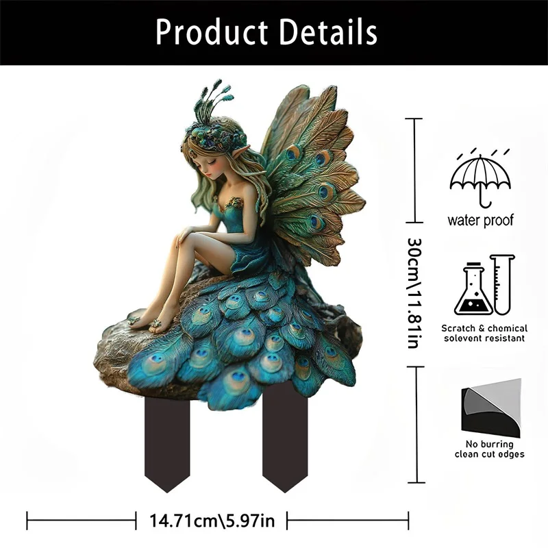 Acrylic Plant Pot Stakes, Miss Peacock Garden Stakes, Outdoor Lawn and Yard Decorations