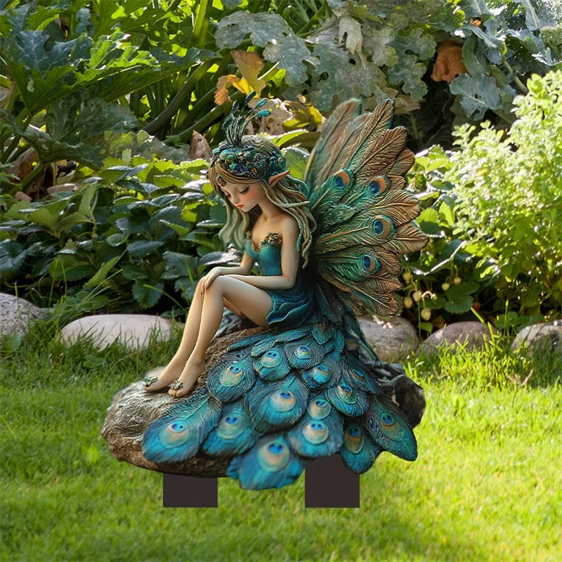 Acrylic Plant Pot Stakes, Miss Peacock Garden Stakes, Outdoor Lawn and Yard Decorations