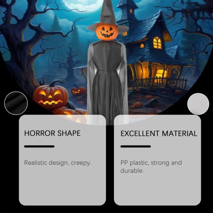 Halloween Pumpkin Witch Decor Creepy Decorative Standing Lighted Pumpkin Witch Decoration for Outdoor Garden Holiday Lawn Party