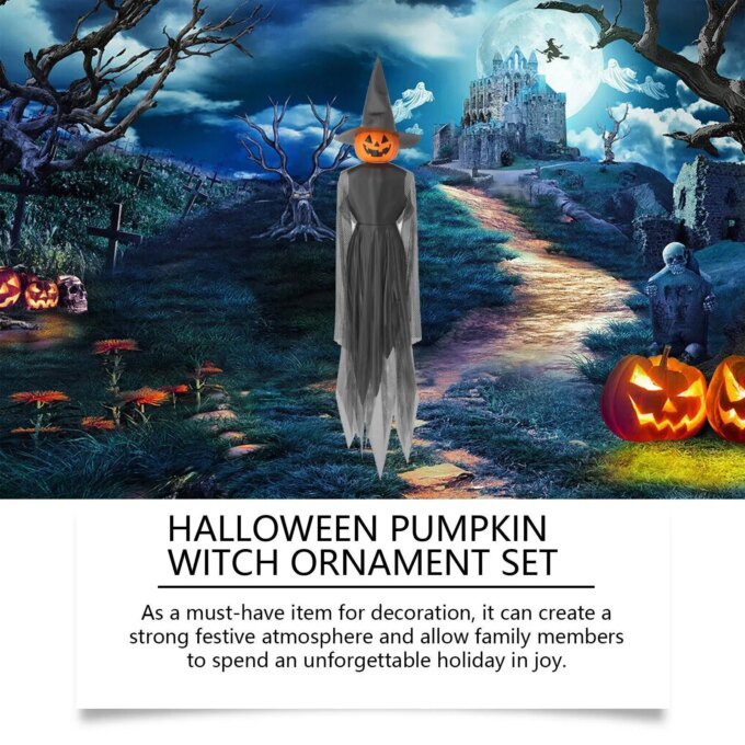 Halloween Pumpkin Witch Decor Creepy Decorative Standing Lighted Pumpkin Witch Decoration for Outdoor Garden Holiday Lawn Party - Image 4