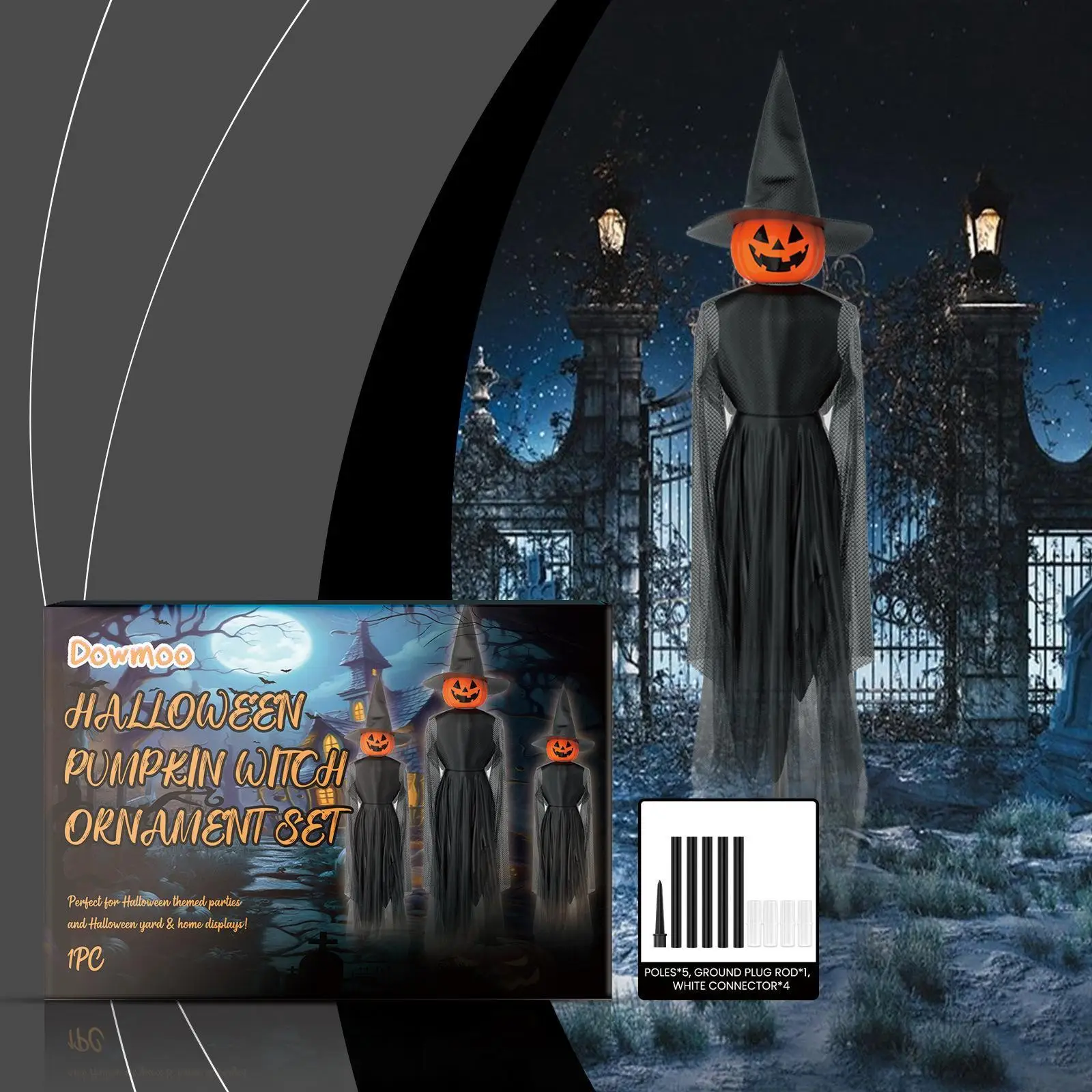 Halloween Pumpkin Witch Decor Creepy Decorative Standing Lighted Pumpkin Witch Decoration for Outdoor Garden Holiday Lawn Party