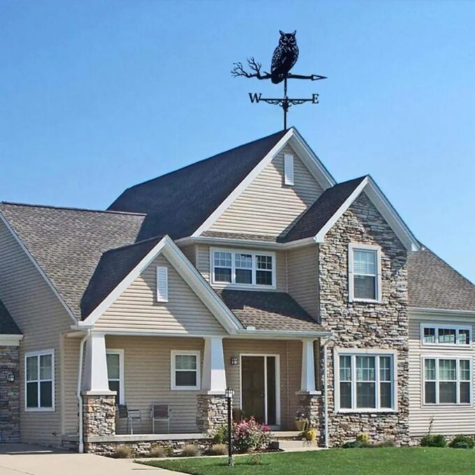 Creativity Owl Weather Vane Metal Roof Garden Decorations Wind Vane Black Outdoor Crafts Weathercock - Image 3