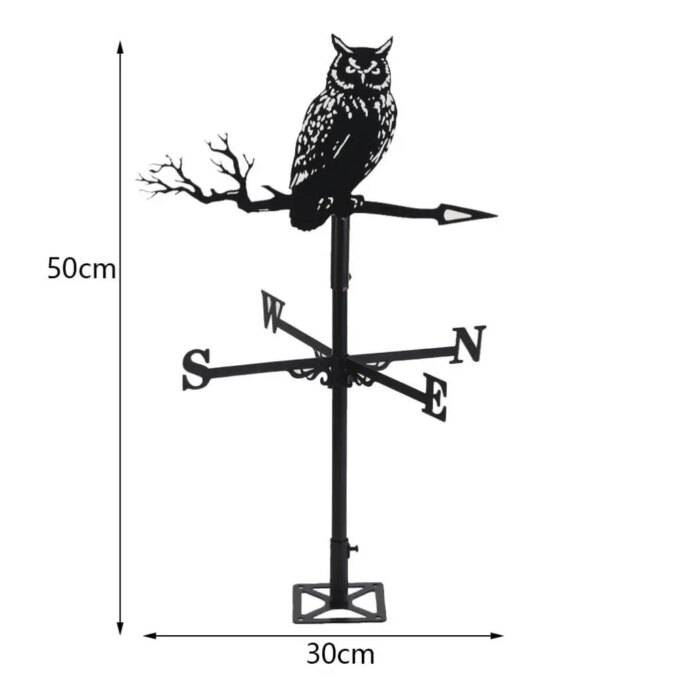 Creativity Owl Weather Vane Metal Roof Garden Decorations Wind Vane Black Outdoor Crafts Weathercock - Image 6