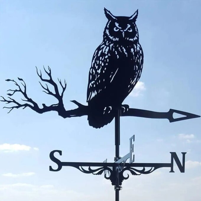Creativity Owl Weather Vane Metal Roof Garden Decorations Wind Vane Black Outdoor Crafts Weathercock - Image 5