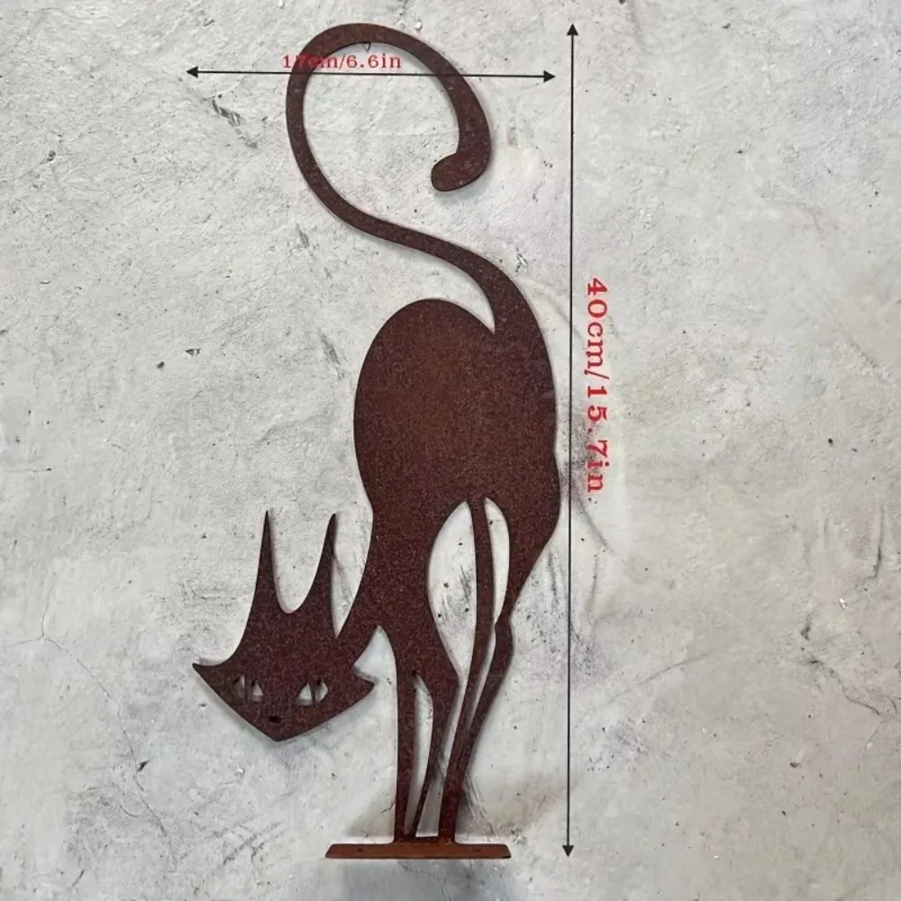 Adorable Rusty Series Cat Fence Decoration Metal Wall Art Garden Statue Silhouette Art Outdoor Decor