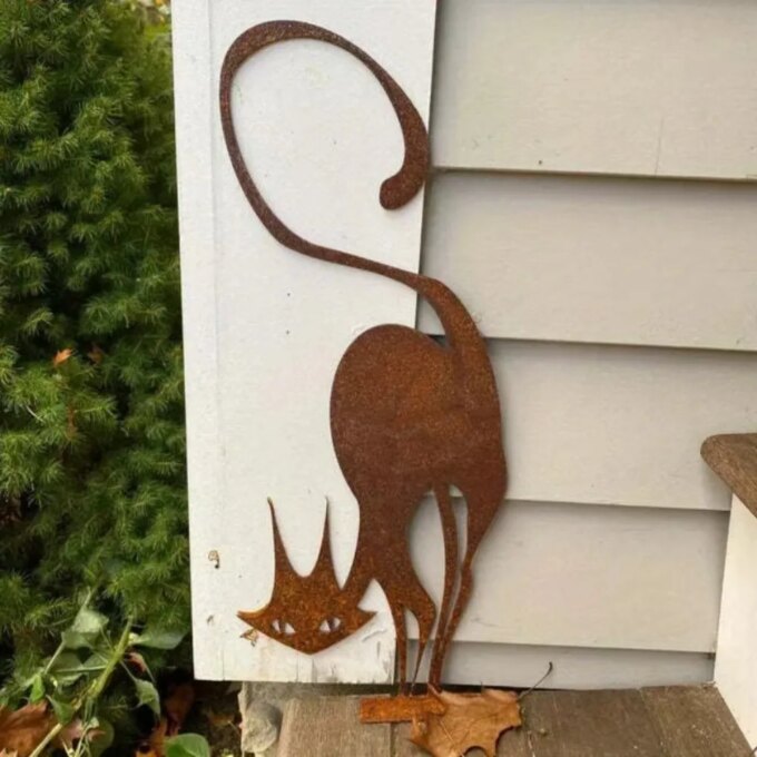 Adorable Rusty Series Cat Fence Decoration Metal Wall Art Garden Statue Silhouette Art Outdoor Decor - Image 2