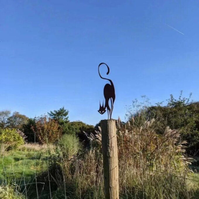 Adorable Rusty Series Cat Fence Decoration Metal Wall Art Garden Statue Silhouette Art Outdoor Decor - Image 5