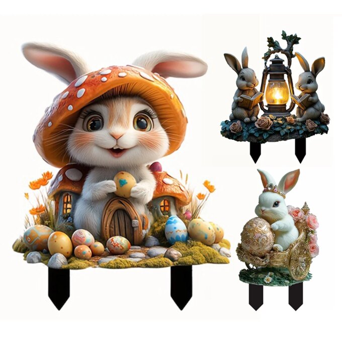 Easter Rabbit Garden Sign Waterproof 2D Acrylic Outdoor Sign Multi-Function Courtyard Statue Ornaments Garden Decoration - Image 4