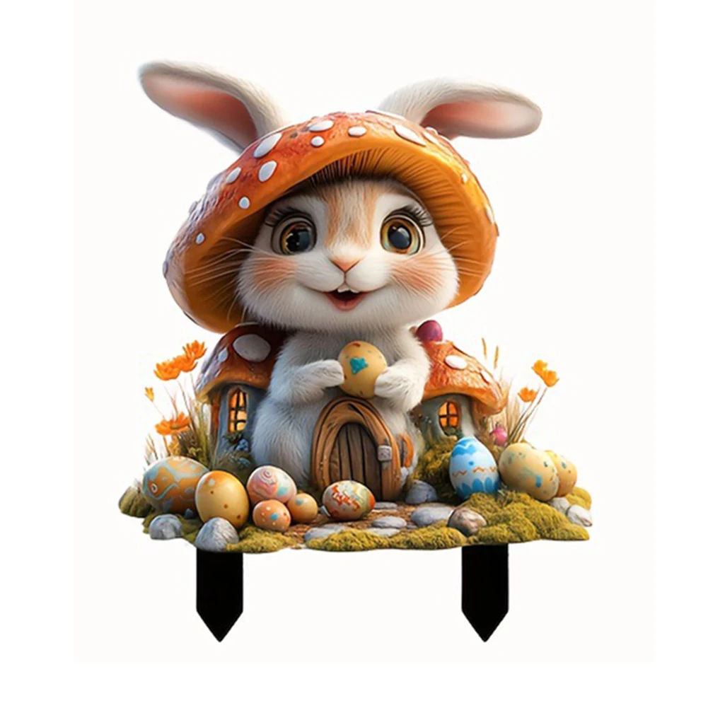 Easter Rabbit Garden Sign Waterproof 2D Acrylic Outdoor Sign Multi-Function Courtyard Statue Ornaments Garden Decoration