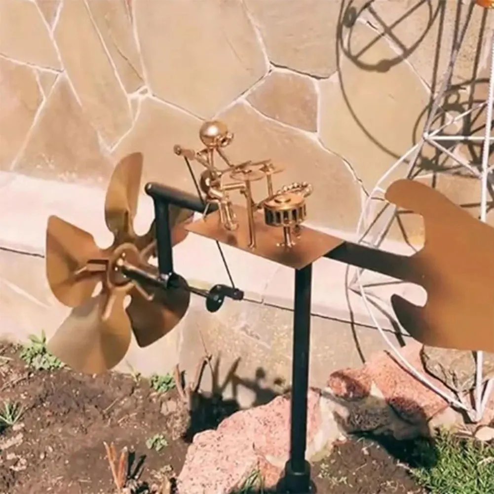 Metal Drummer Windmill Statue Decorative Power Rock Art Ornament Percussionist Music Figurines for Garden Patio Lawn Backyard