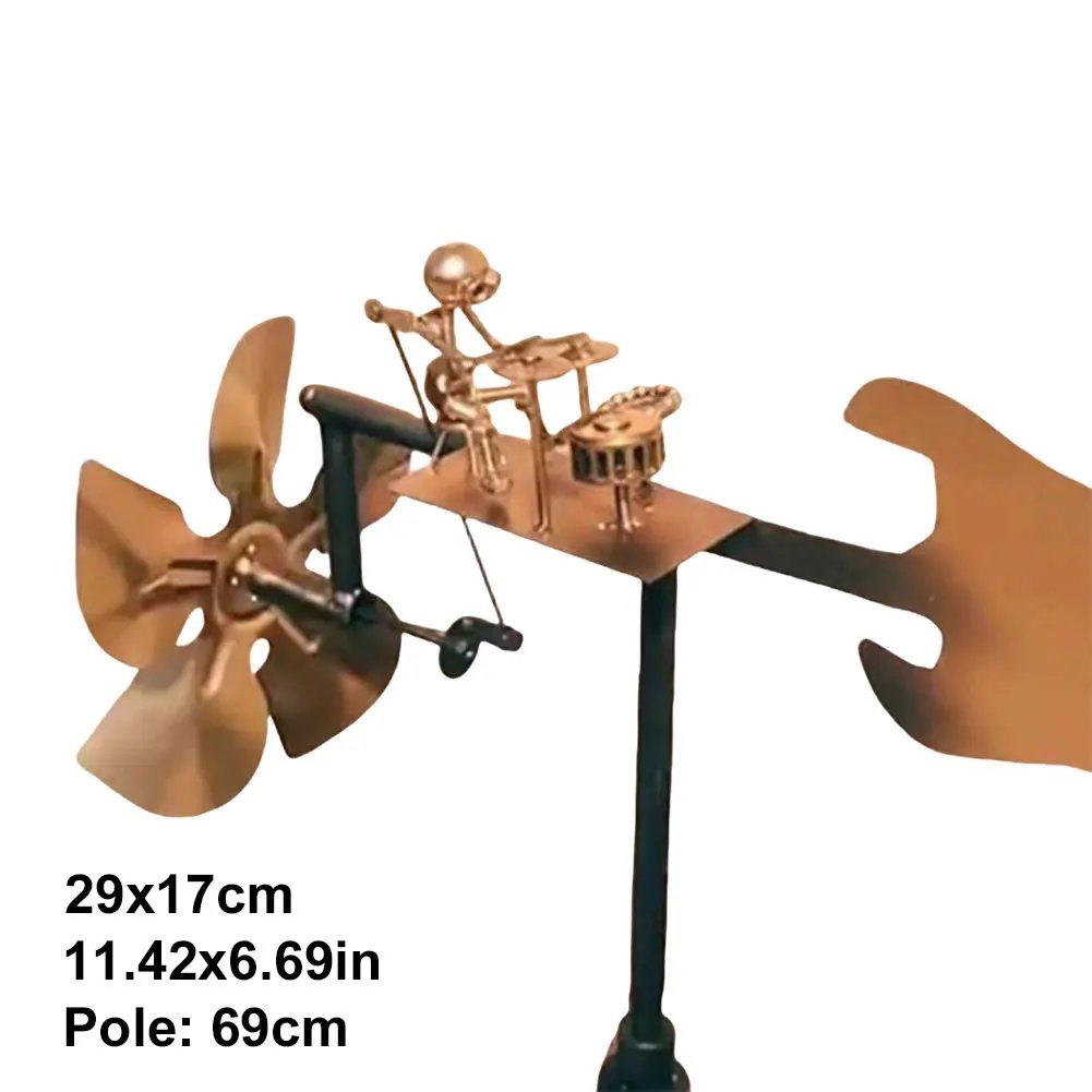 Metal Drummer Windmill Statue Decorative Power Rock Art Ornament Percussionist Music Figurines for Garden Patio Lawn Backyard