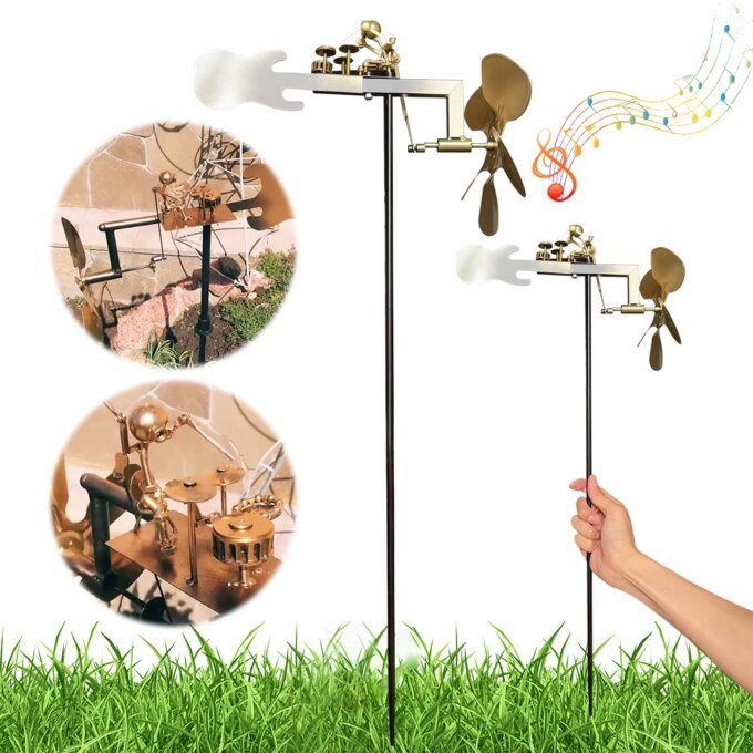 Metal Drummer Windmill Statue Decorative Power Rock Art Ornament Percussionist Music Figurines for Garden Patio Lawn Backyard - Image 2