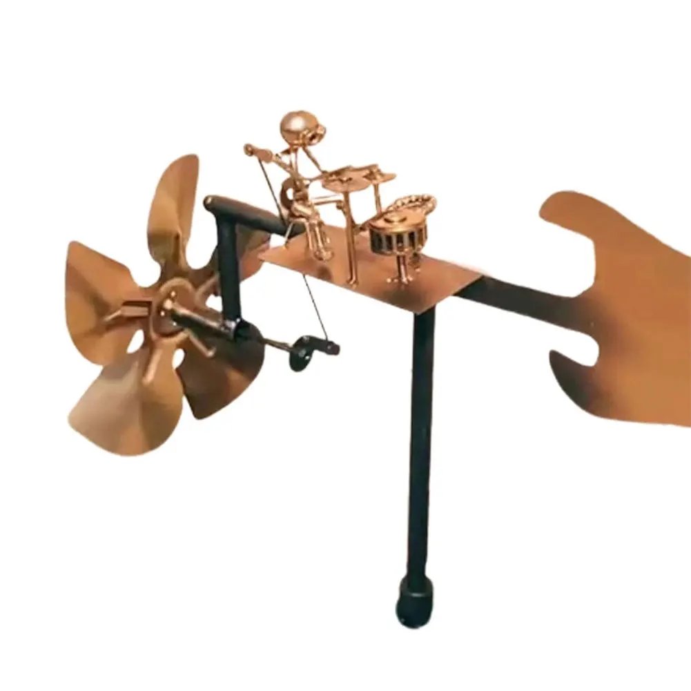 Metal Drummer Windmill Statue Decorative Power Rock Art Ornament Percussionist Music Figurines for Garden Patio Lawn Backyard