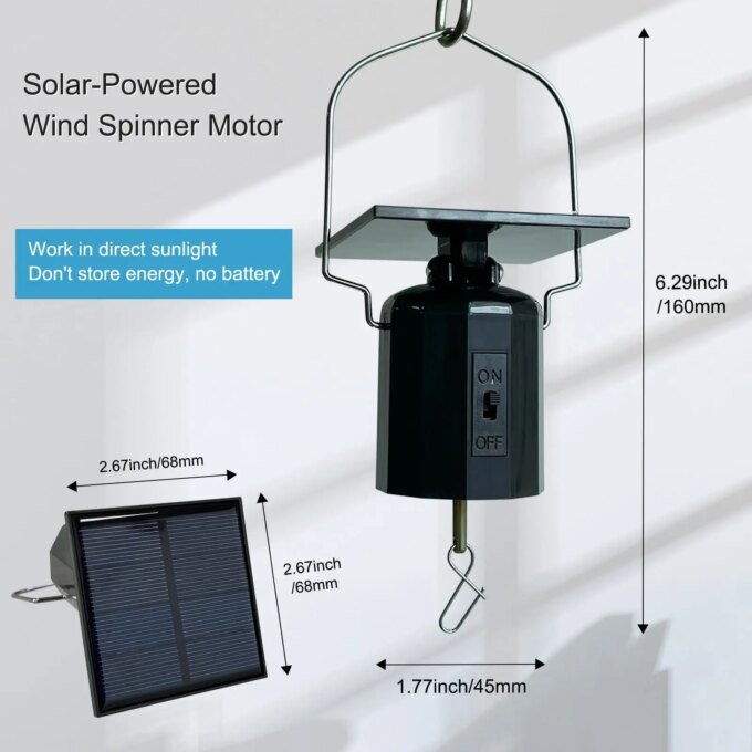 Wind Spinner Solar Motor with Hook Solar Powered Wind Chime Ornament Rotating Outdoor Decor Wind Spinner Solar Motor - Image 2