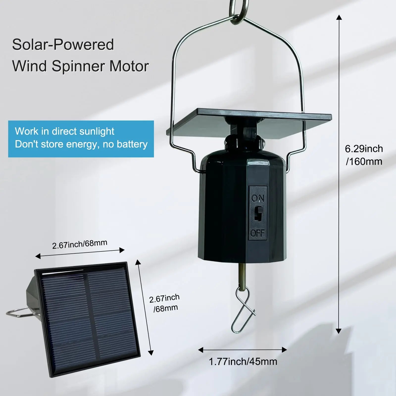 Wind Spinner Solar Motor with Hook Solar Powered Wind Chime Ornament Rotating Outdoor Decor Wind Spinner Solar Motor