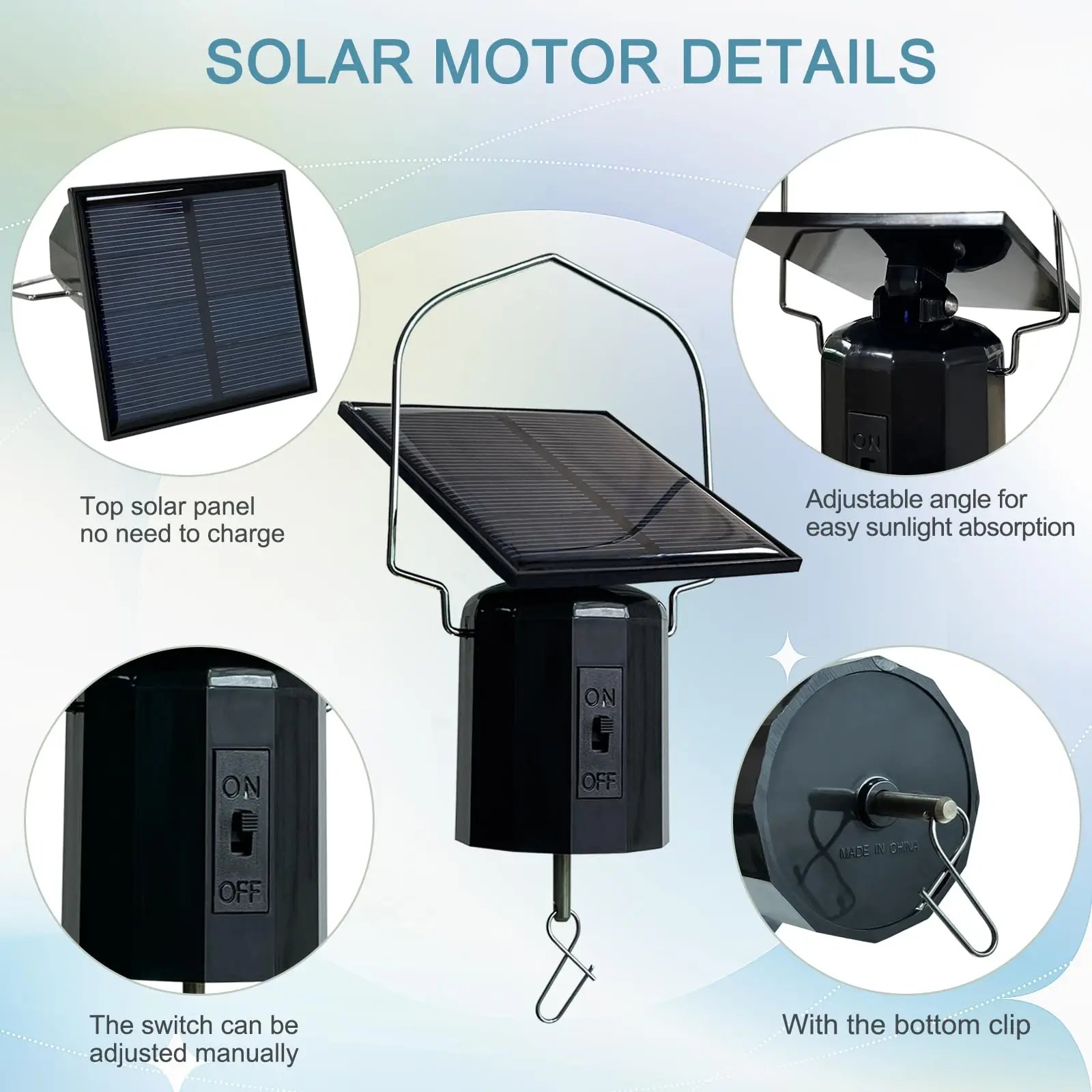 Wind Spinner Solar Motor with Hook Solar Powered Wind Chime Ornament Rotating Outdoor Decor Wind Spinner Solar Motor