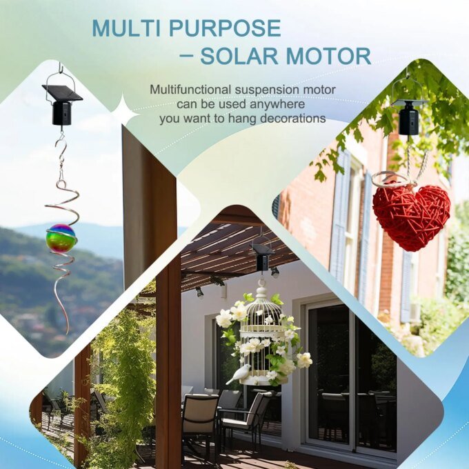 Wind Spinner Solar Motor with Hook Solar Powered Wind Chime Ornament Rotating Outdoor Decor Wind Spinner Solar Motor - Image 6
