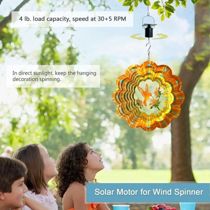 Wind Spinner Solar Motor with Hook Solar Powered Wind Chime Ornament Rotating Outdoor Decor Wind Spinner Solar Motor - Image 5