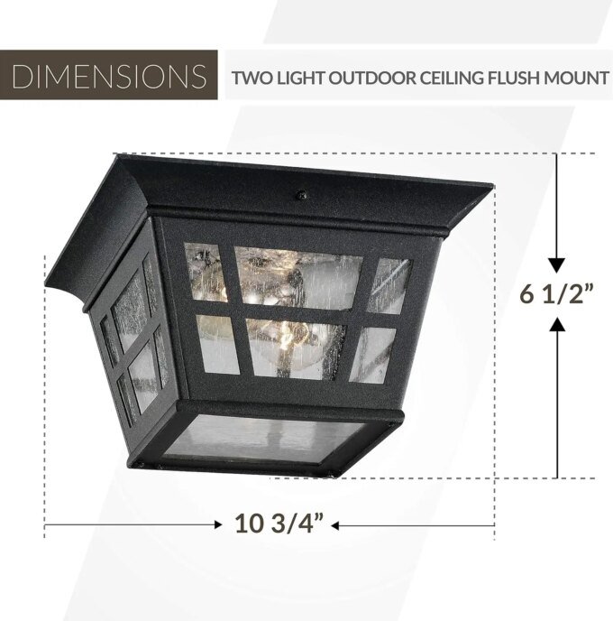 Herrington Two Light Outdoor Ceiling Flush Mount Outside Fixture Black 6.5x10.75x10.75 Decorate Black Surfaces To Emphasize - Image 3