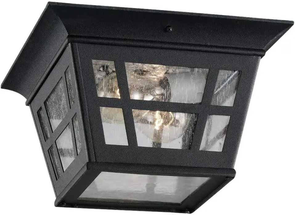Herrington Two Light Outdoor Ceiling Flush Mount Outside Fixture Black 6.5x10.75x10.75 Decorate Black Surfaces To Emphasize