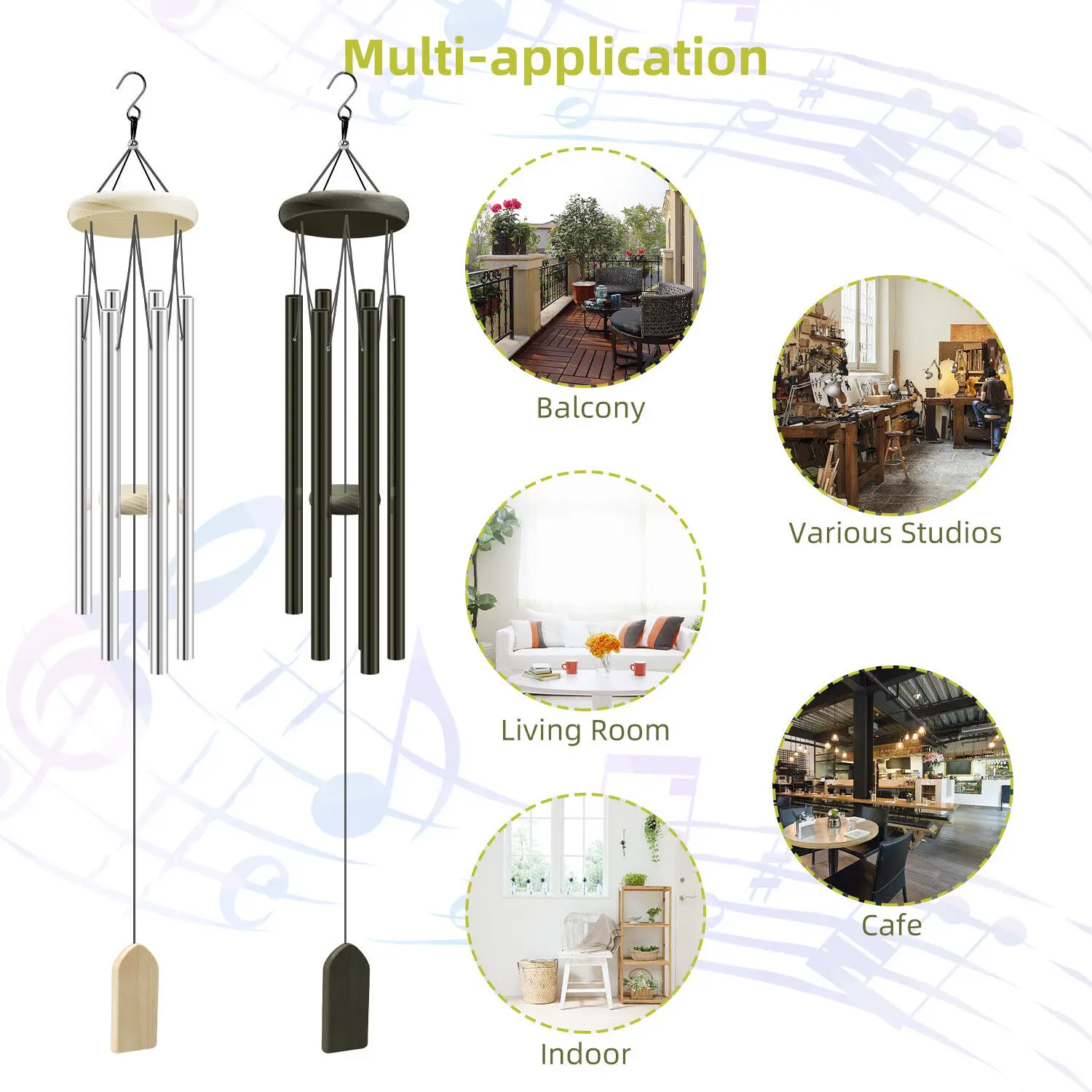 6 Tubes Wind Chimes Garden Outdoor Living Decoration Metal Wind Chimes Hanging Ornament Coffee Shop Wind Chimes Tubes