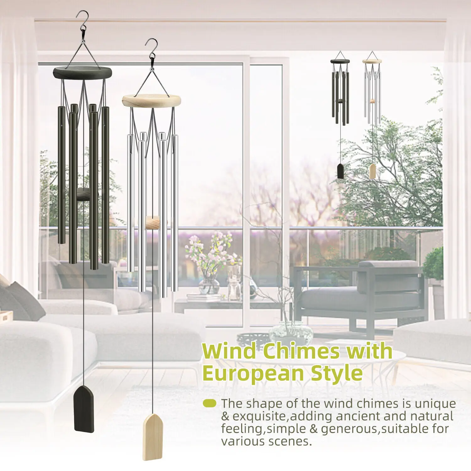 6 Tubes Wind Chimes Garden Outdoor Living Decoration Metal Wind Chimes Hanging Ornament Coffee Shop Wind Chimes Tubes