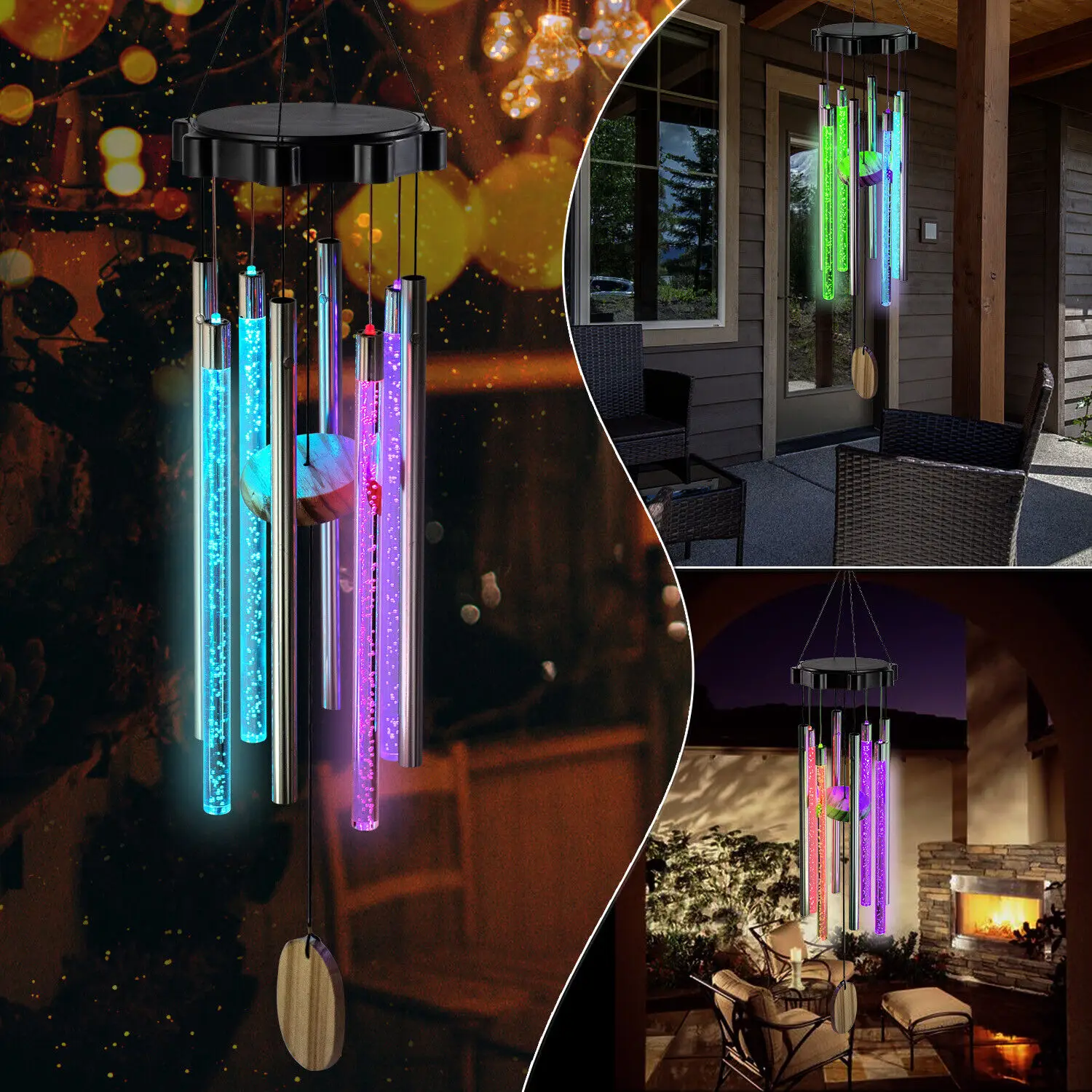 6 Tubes Wind Chimes Garden Outdoor Living Decoration Metal Wind Chimes Hanging Ornament Coffee Shop Wind Chimes Tubes